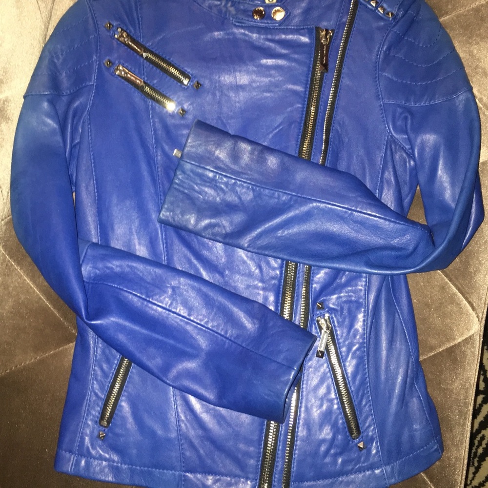 Killer blue Michael Kors leather jacket - Picture 3 of 8